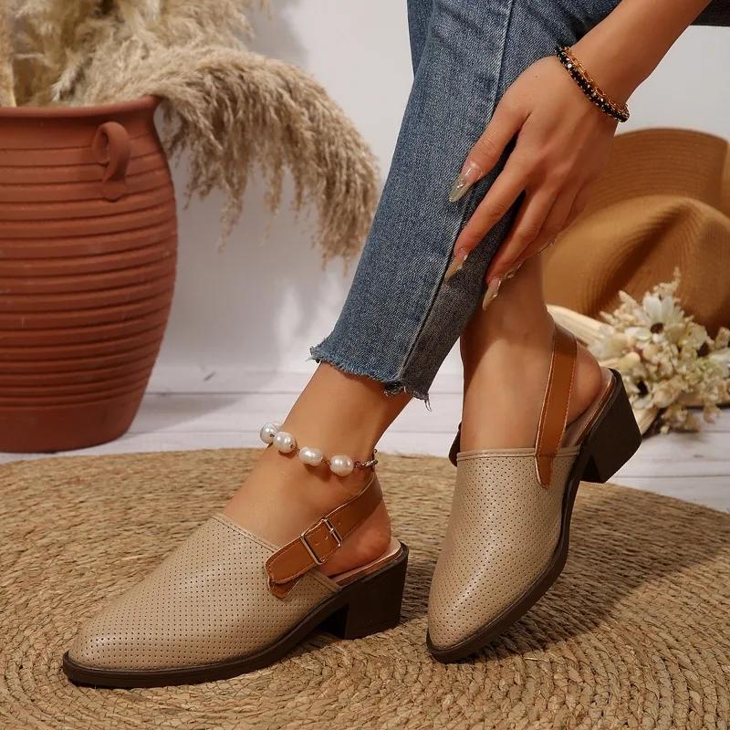 Fashion Shoes for Women Mesh Breathable Hollow Out Women's Sandals 2025 Summer New Fashion Slippers Pointed Toe Platform Heeled Sandals