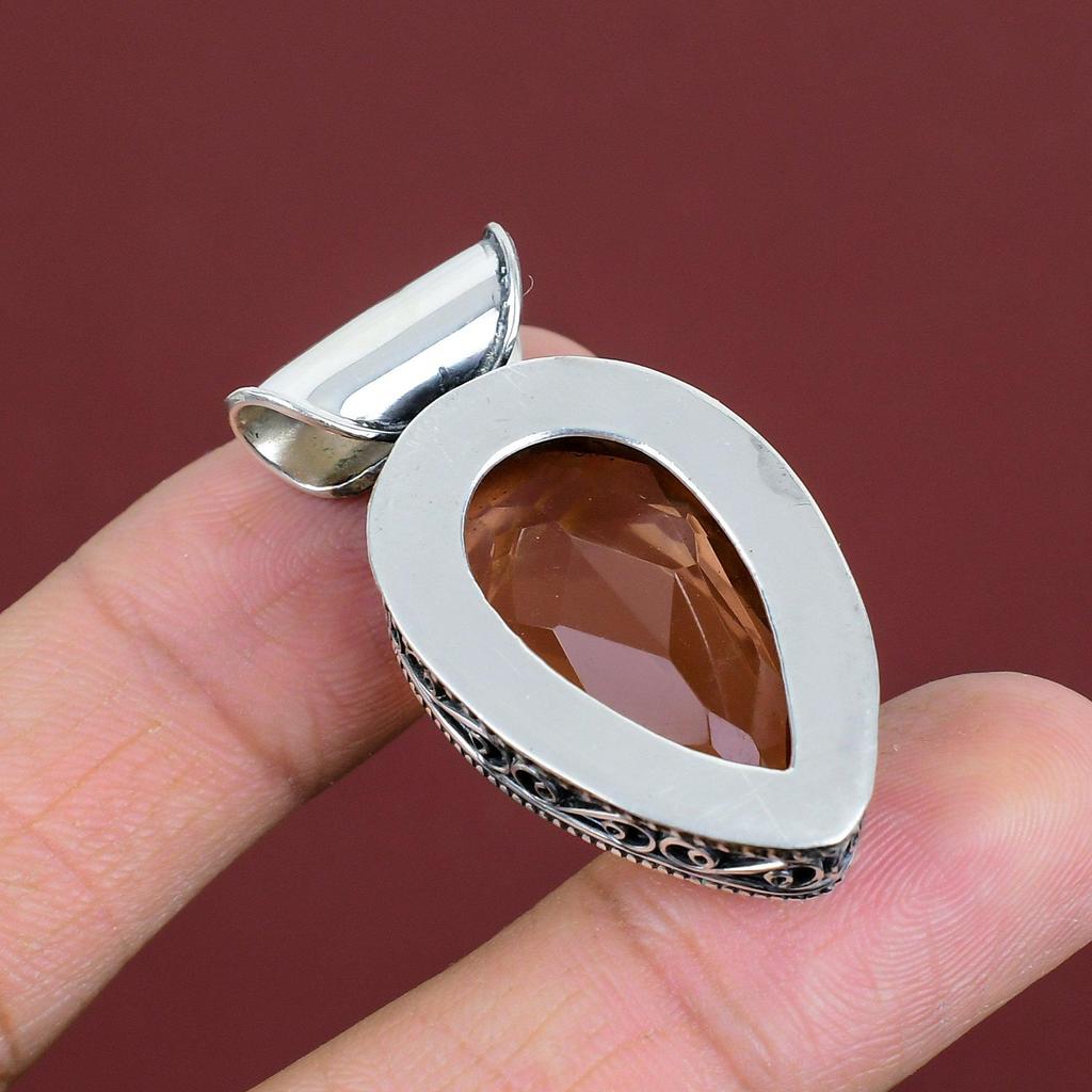 Faceted Morganite Pendant Gemstone Pendant Unique Jewelry 925 Sterling Silver Pendant Handmade Pendant Dainty Vintage Pendant Gifts For Wife