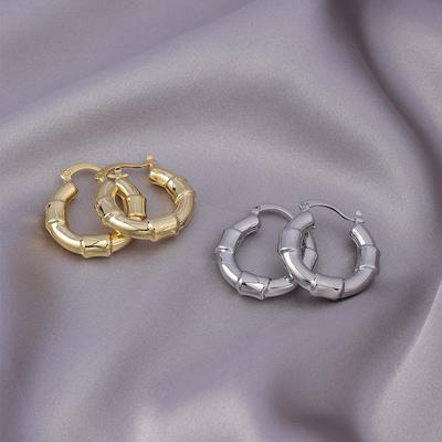 Retro Bamboo Joint High-End Copper Earrings - Non-fading Circle Design for Women