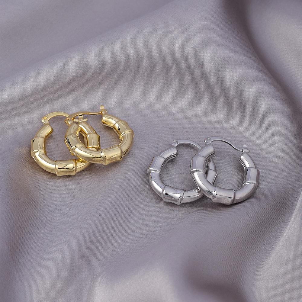 Retro Bamboo Joint High-End Copper Earrings - Non-fading Circle Design for Women