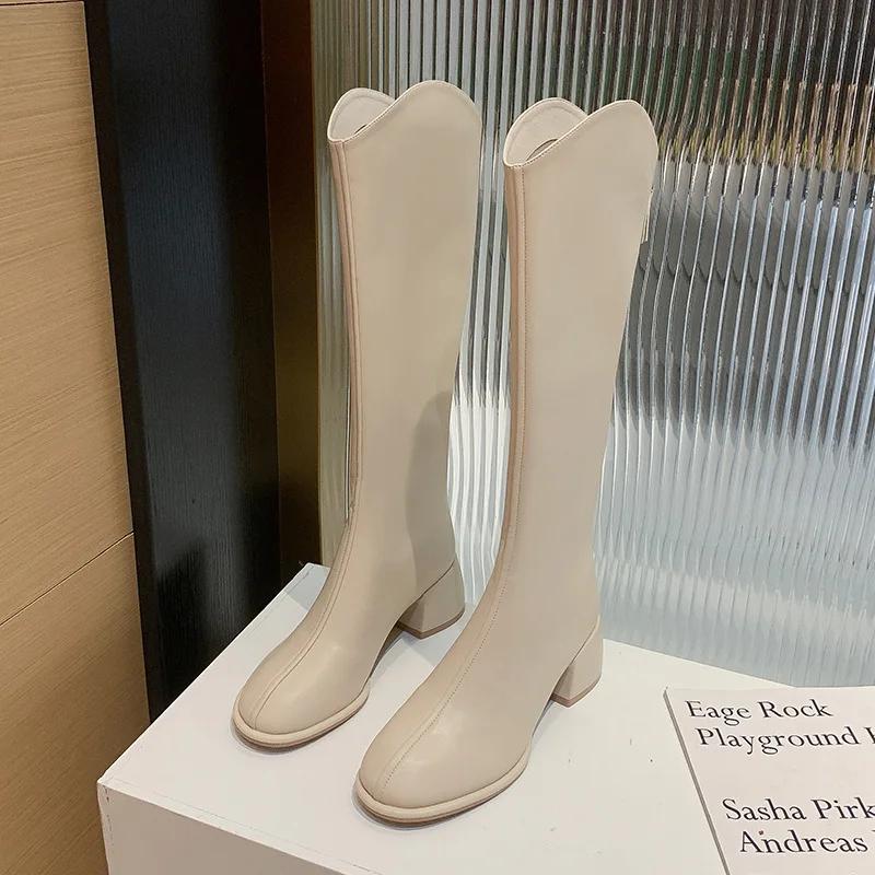 Fashion 2025 Fashion Women‘s Boots Soft Leather Knee High Boots Women Zipper Female Square Heel Woman Shoes Autumn Winter Knight Boot PU