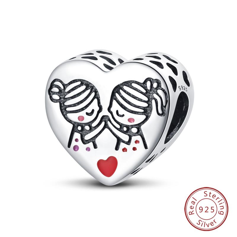 100% Copper Sisters Best Friends Series Charms Pink Heart Rose Beads Fit Qikaola Bracelet Diy Birthday Jewelry Gift