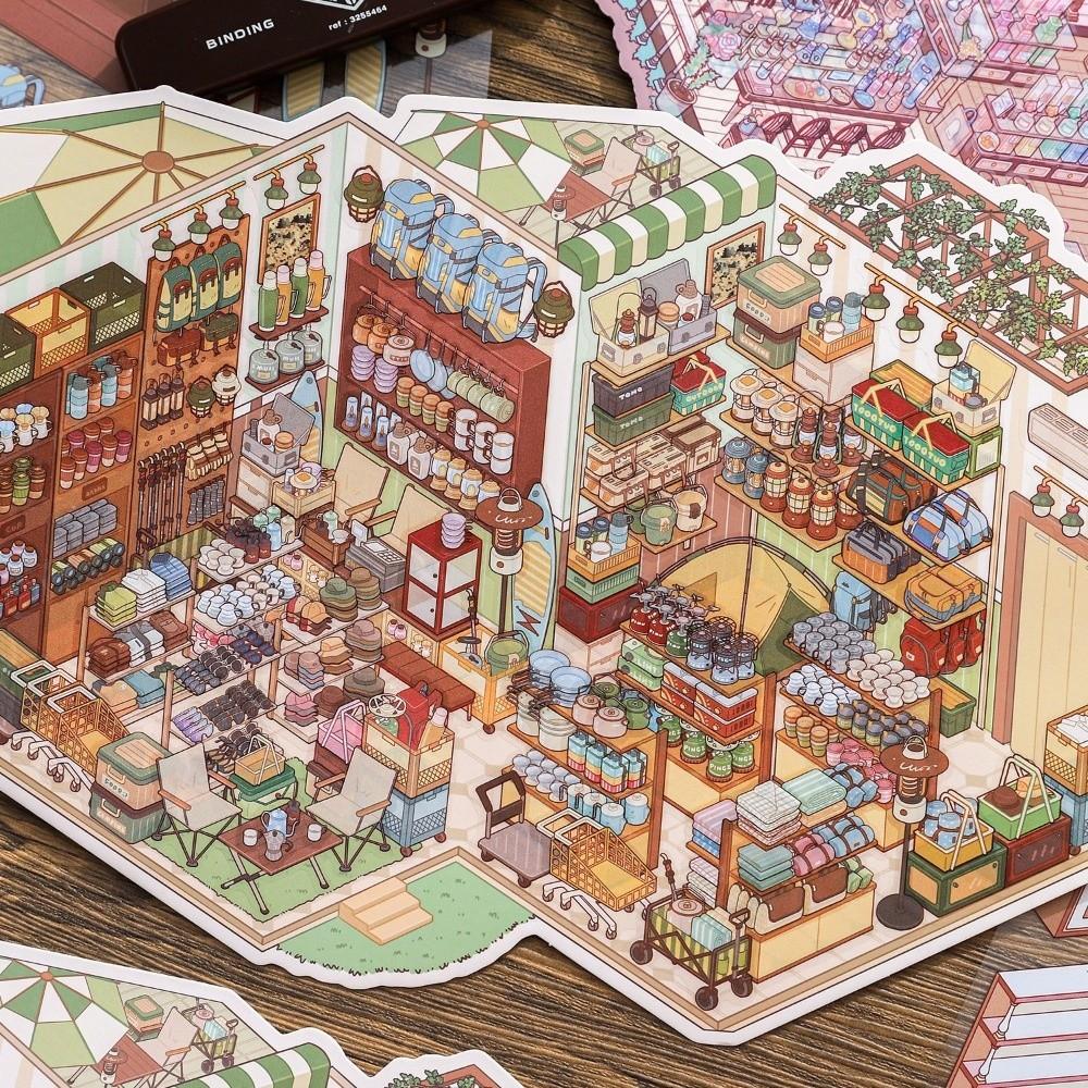 Large Size 3D Scene Stickers Shop Theme Mini Landscape Sticker Stacking Stickers Children Gifts