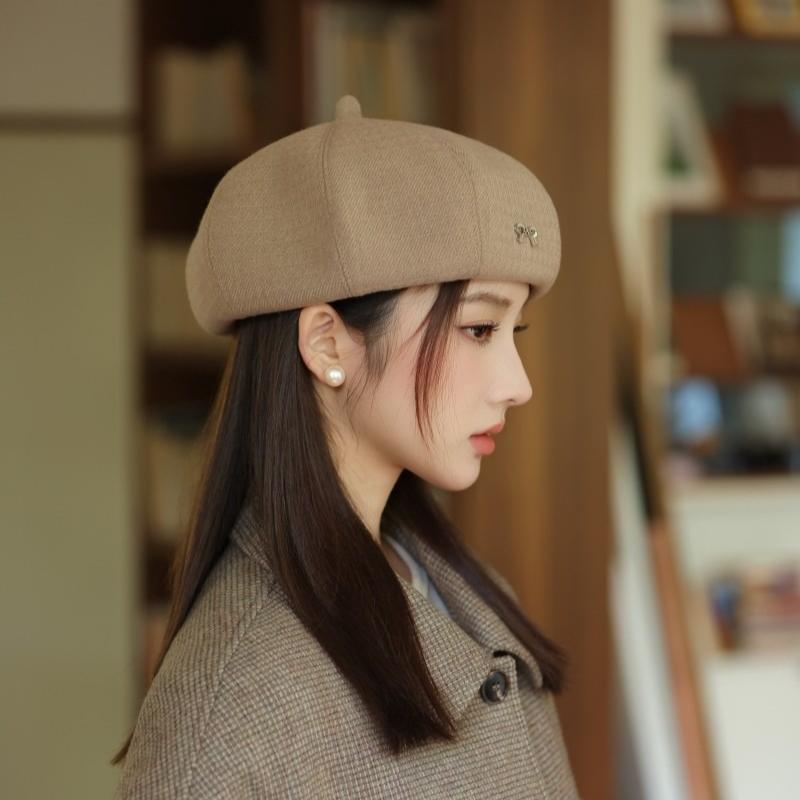 Damen Herbst und Winter Neu Lässige Schleife Baskenmütze Kürbishut Warm Sternanis Knospenhut für Lässige & Formelle Outfits, Kaltwetterausrüstung, Strukturierte Kopfbedeckung