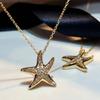 Women Sparkling Starfish Pendant Necklace Elegant Ocean Inspired Gold Tone Jewelry for Daily Wear and Summer Style