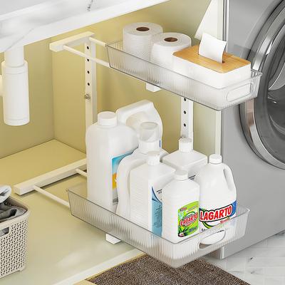 2 Tier Under Sink Organizer Bathroom Organizer Sliding Cabinet Basket Adjustable Kitchen Spice Jar Storage Rack Slide Out Drawer