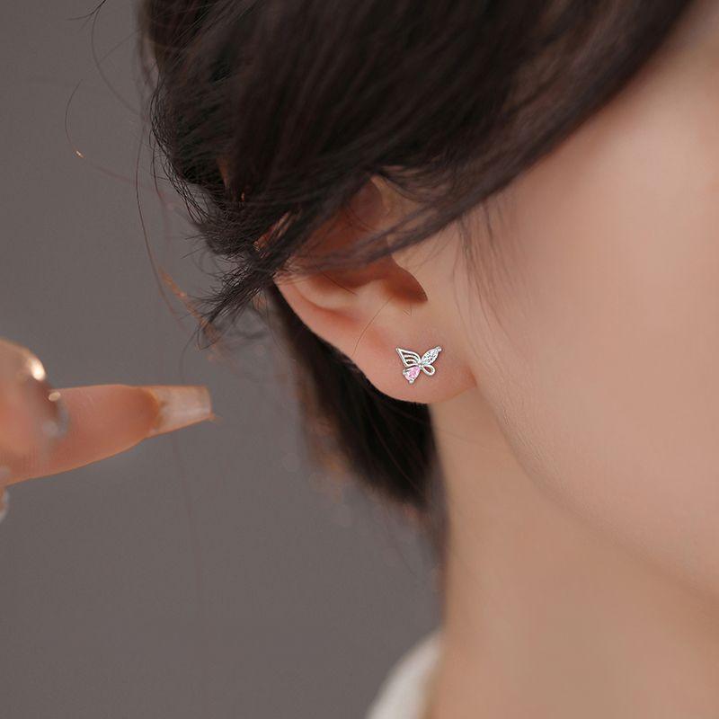 Screw Buckle Butterfly Stud Earrings Women's Earbone Nails New Year Sweet Temperament Style Earrings