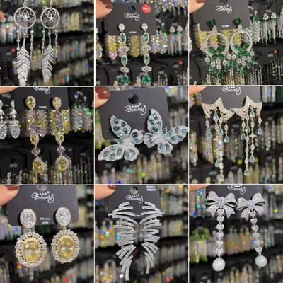Pendientes de Plata con Zirconia y Borla Geométrica: Pendientes de Moda de Lujo de Gama Alta para Mujer