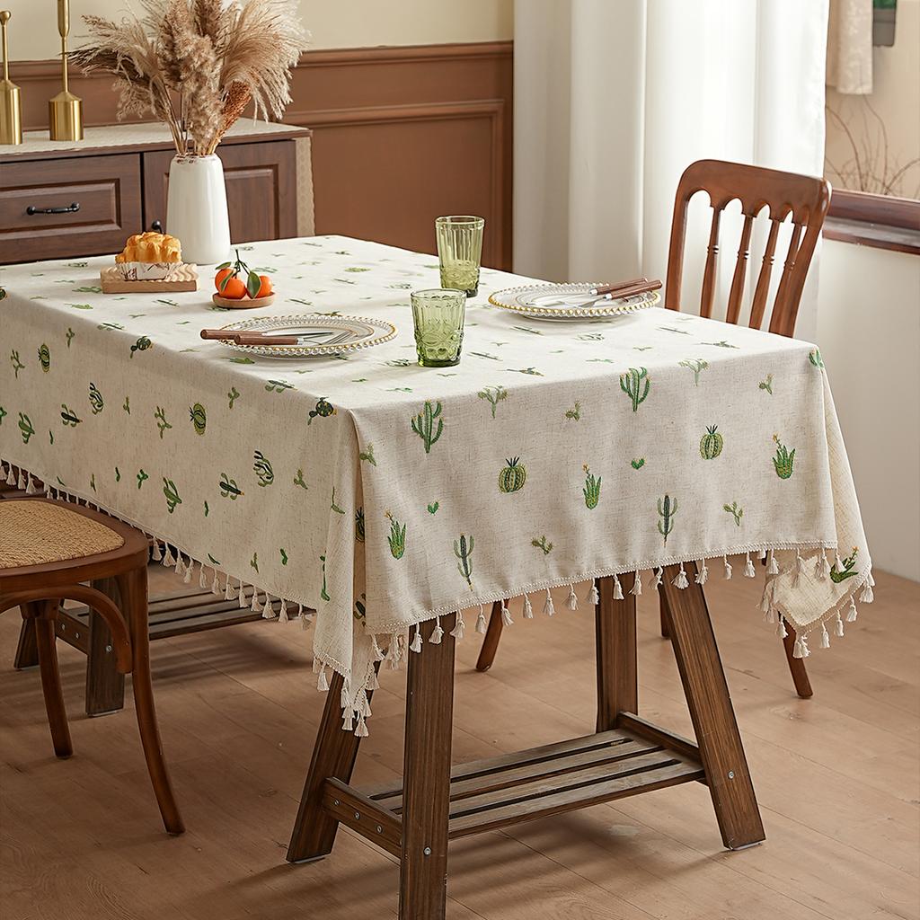 Simple Small Fresh Rustic Style Dining Table Cloth Thickened Embroidery Coffee Table Desk Table Mat Multifunctional Dustproof