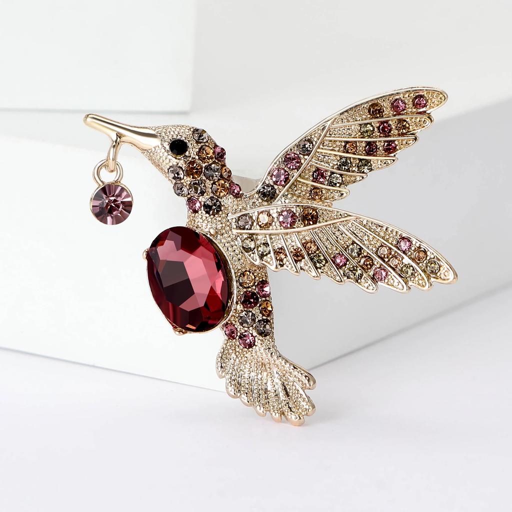 New Rhinestone Hummingbird Brooches for Women Unisex Glass Animal Pins Event Party Backpack Decoration Clothes Accessories