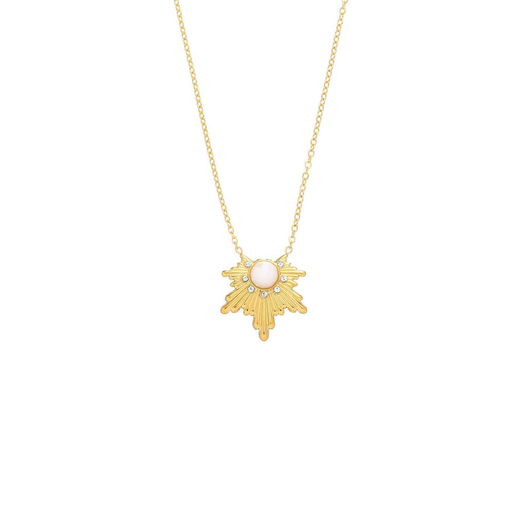 Emerald-Accented Titanium Steel Necklace - Elegant French Leaf Design