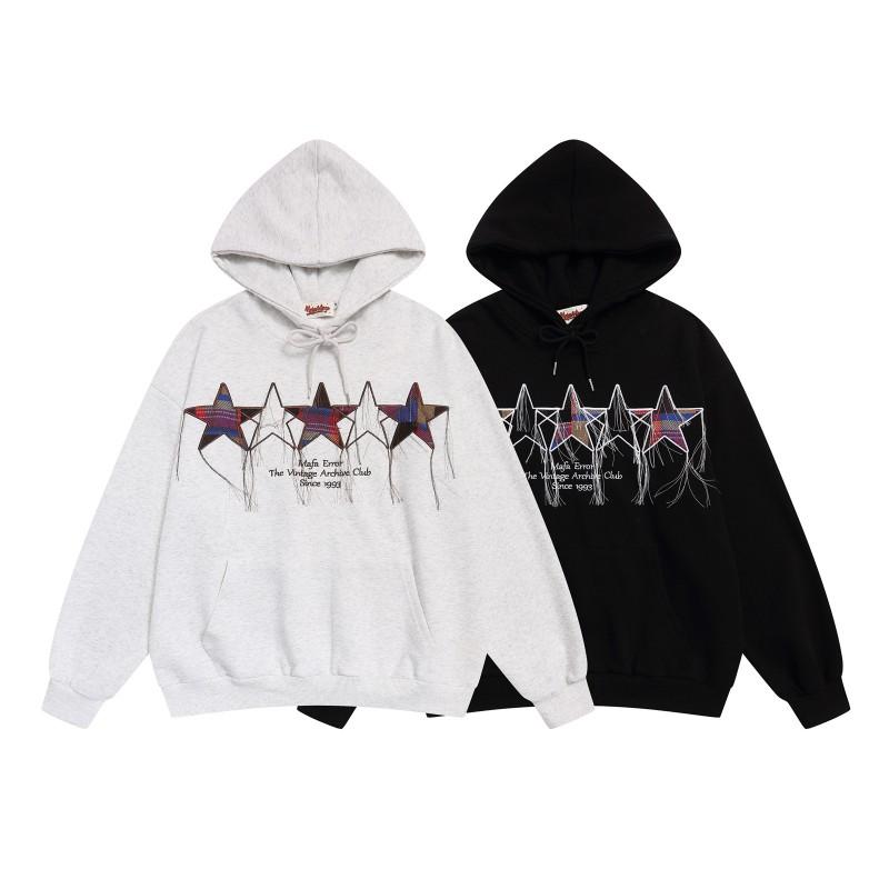 American Vintage Star Embroidered Hoodie Loose Fit Casual Sweatshirt Men Women Fall Winter