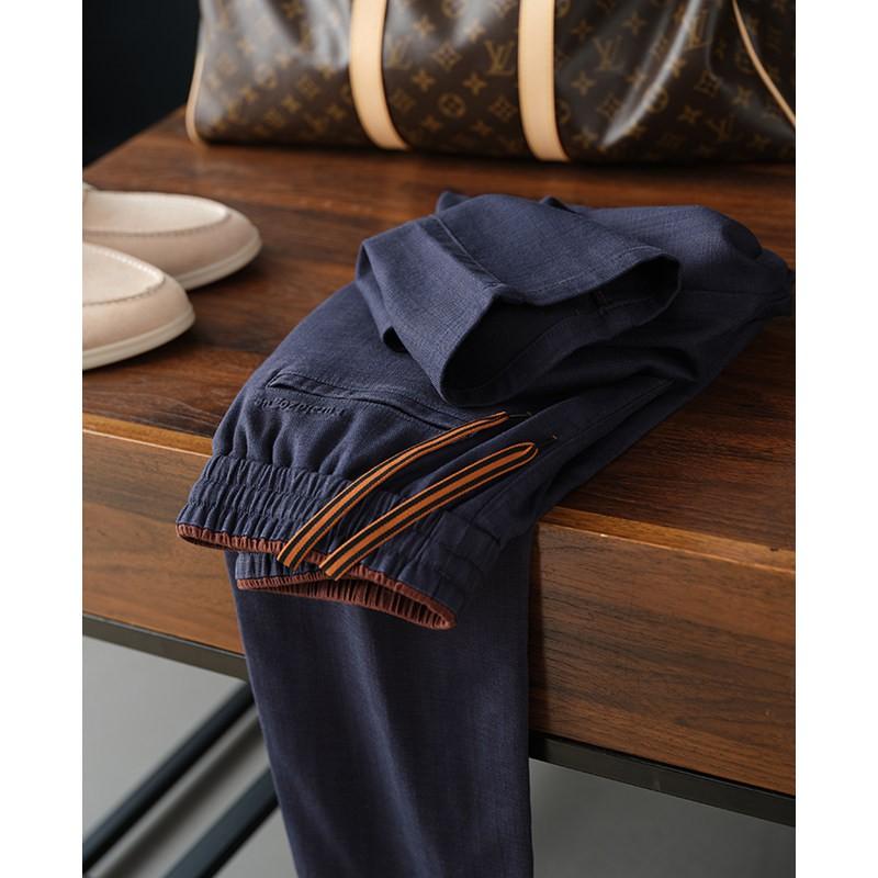 Mens Italian Old Money Style Lyocell Linen Straight Leg Pants Lightweight Breathable Casual Trousers