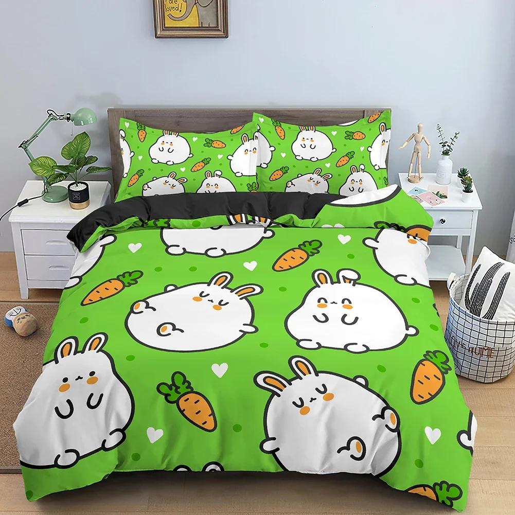 Cute Rabbit Print Comfortable Duvet Quilt Cover Pillowcase Bedding Set Children Bedroom Decoration Home Textile