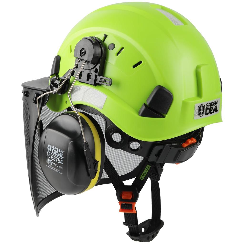 GREEN DEVIL Forestry for Chainsaw Grass Face Construction Retractable Sun Hard Impact EN397 Helmet, Work, Mowing, Guard, Helmet, Visor, Earmuffs,