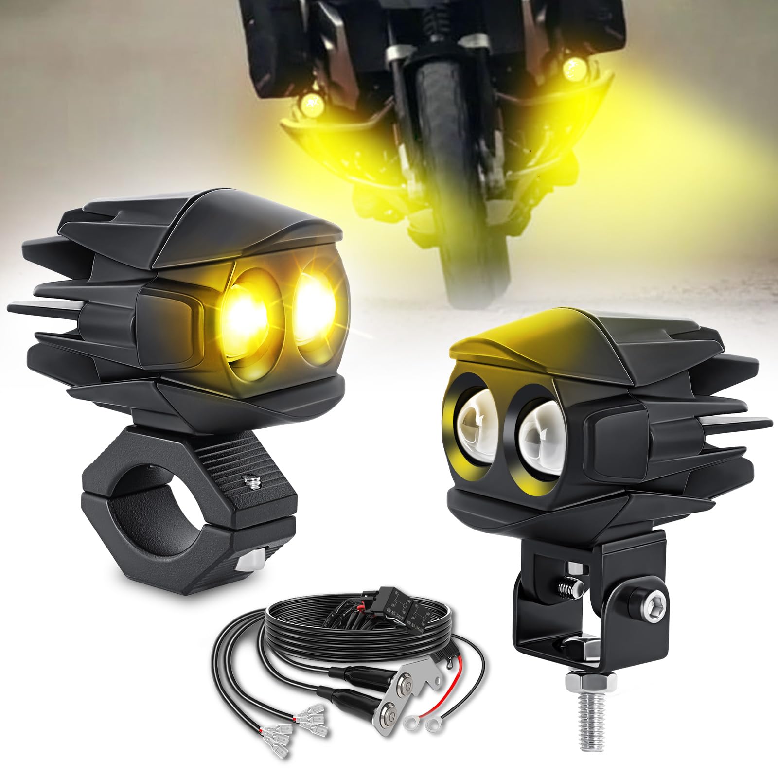 

GlintEYE Мотоциклетные противотуманные светодиодные вспомогательные 2 цвета 4 6D Высокие Дальние Внешние Фонари для и с Набор из 2 Фонарей, Фонари, 12В/24В, (Белый + Желтый), Моды,