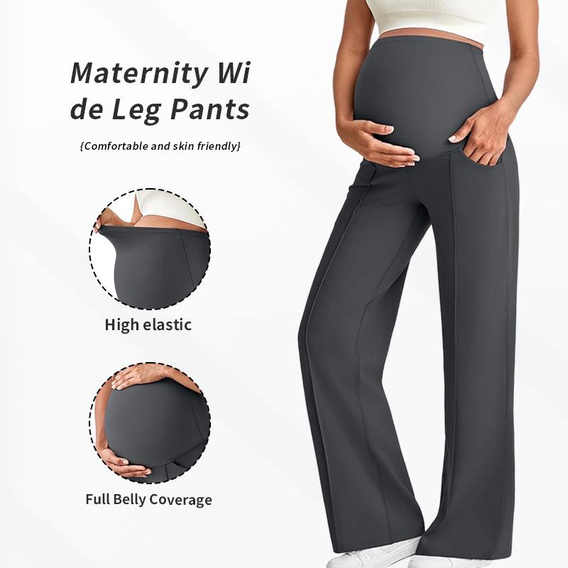 European Maternity Wide-Leg Pants: High Waist, Breathable, Belly Support, Comfortable Fit for Autumn & Winter.