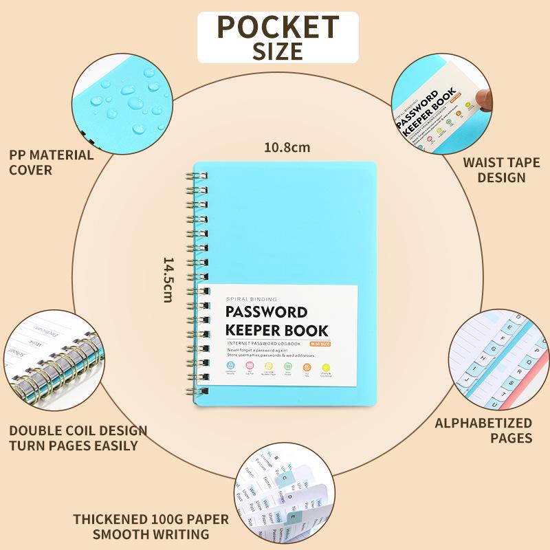 A6 Password Coil Notebook with Custom Letter Tabs & Logo for Business Meetings