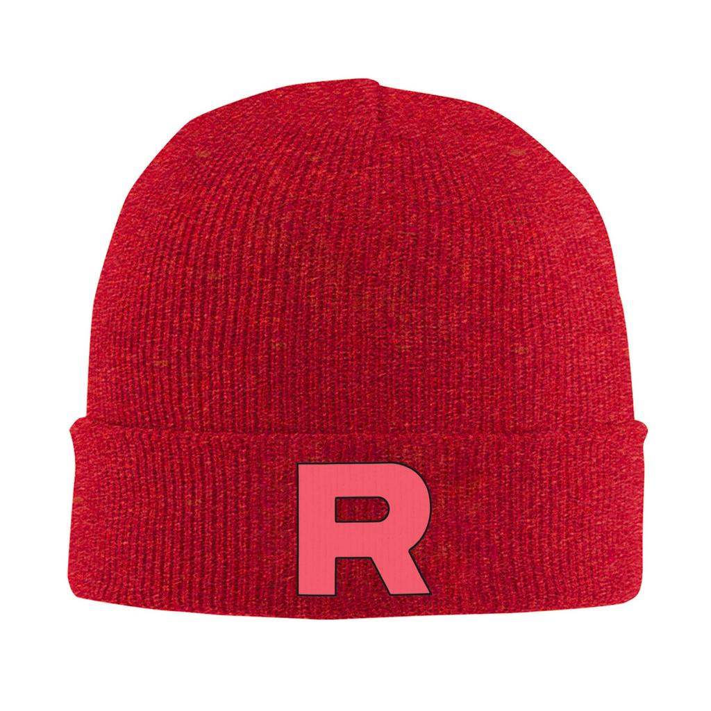Letter R Team Rocket Logo Warm Knitted Cap Winter Knit Bonnet Hat Skullies Beanies Hip Hop Caps for Unisex
