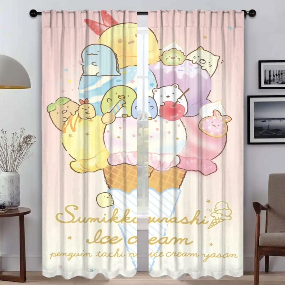 Set Of 2 Sumikko Gurashi Home Interior Curtains Living Room Shades Tulle Bedroom Partition Camera Mosquito Repellent Made Polyester Sitting Window