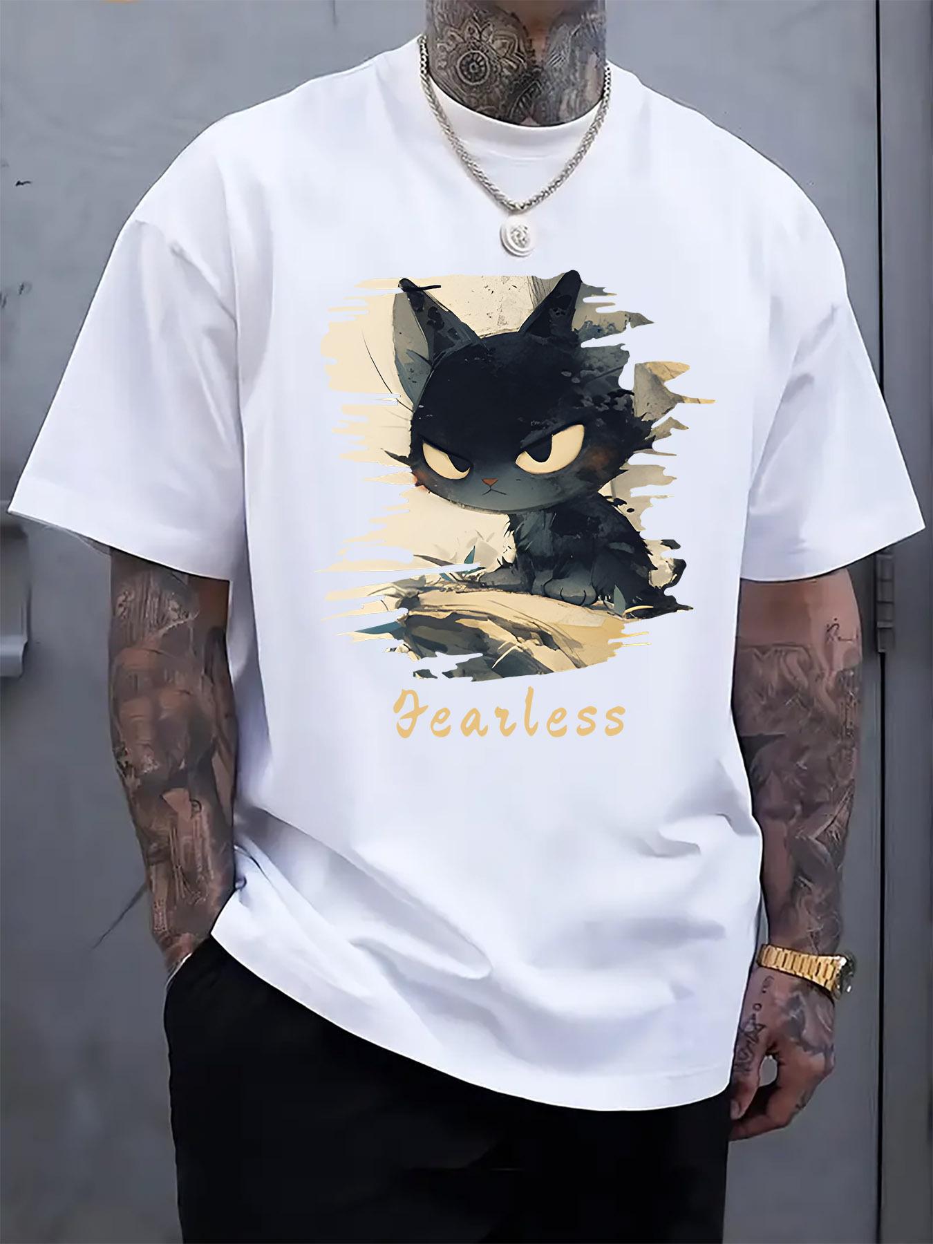 Fearless Black Cat Graphic Short-Sleeve T-shirt - Stylish Regular Fit XXL