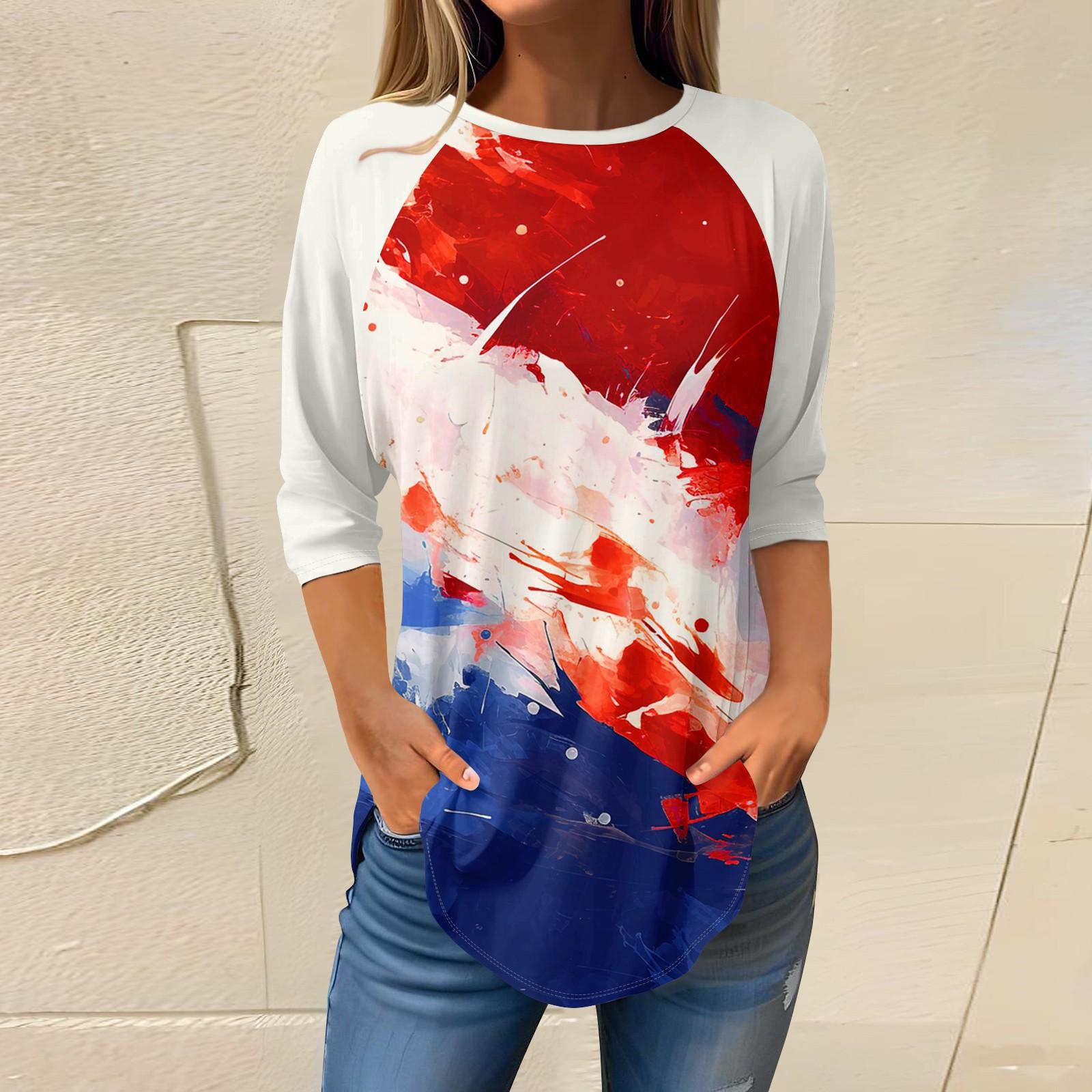 Женские модные повседневные топы для выхода в свет с принтом и рукавом реглан, пуловер с рукавами 3/4, топы с круглым вырезом M красный
