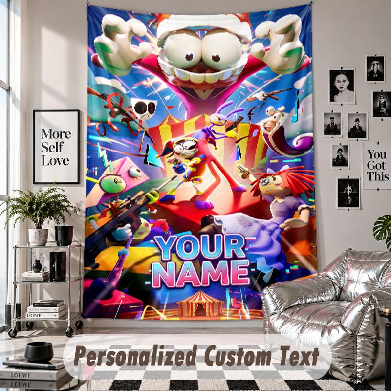 Wall Hanging Tapestry With Custom Name & Text, The Amazing Digital Circus Decorative Tapestry For Bedroom