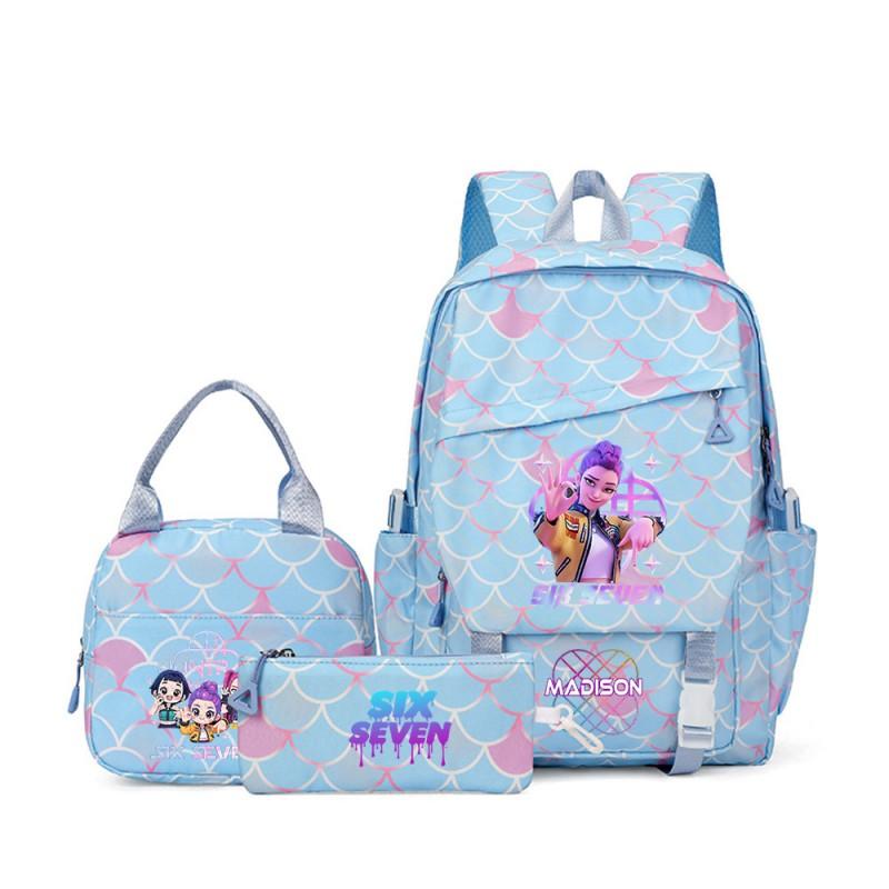 Kids Cartoon Print School Backpack Set Grades 3-4 Waterproof Oxford Fabric Ergonomic Shoulder Straps 3-Piece Travel Lunch