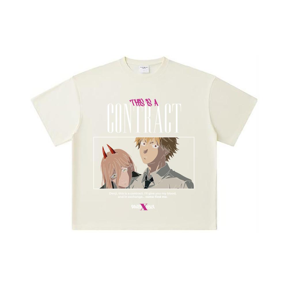 

260 GSM Double Yarn 32 Count 100% Cotton Chainsaw Man V52 Power Denji Print Unisex Heavy Cotton T Shirt S