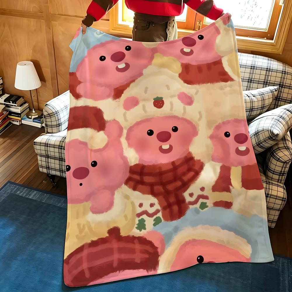 Cartoon L-Loopy Throw Flannel Cozy Print Blanket, Portable, Durable Machine Washable Cute Cool