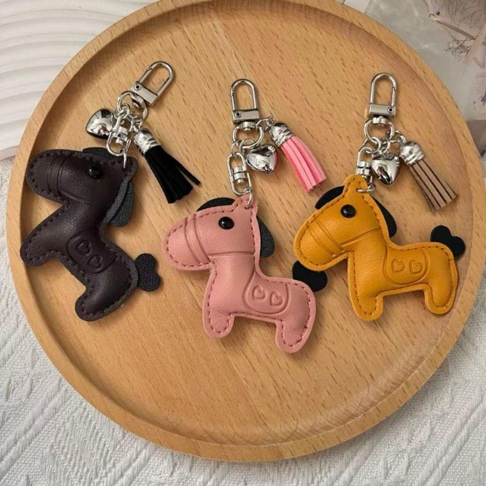 Heart Pu Leather Horse Key Chain Cartoon Chinese New Year Gift  Year of The Horse