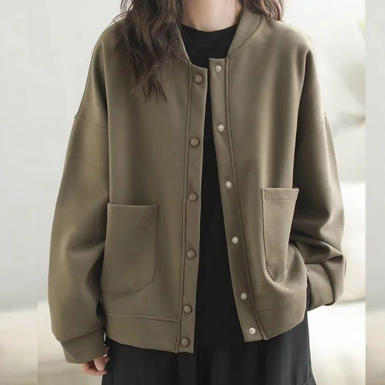 Women's Casual Sporty Baseball Jacket - Korean Style, Versatile Plus Size, Loose Fit, Spring/Autumn 2025.
