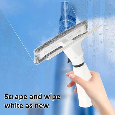 Glass Wiper Color Block Design 3-in-1 Spraying Cleaning Wiping Tool Ergonomic Handle
