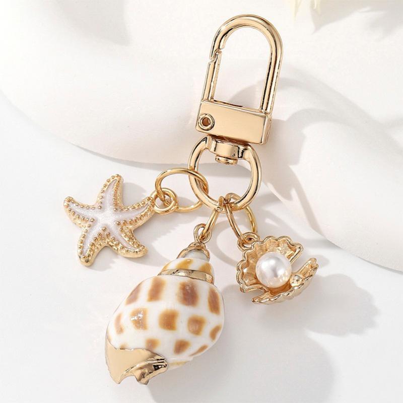 1PC Starfish Shell Fashionable Keychain Creative Keyring Pendant Naturally Conch Bag Charm Asymmetric Shell