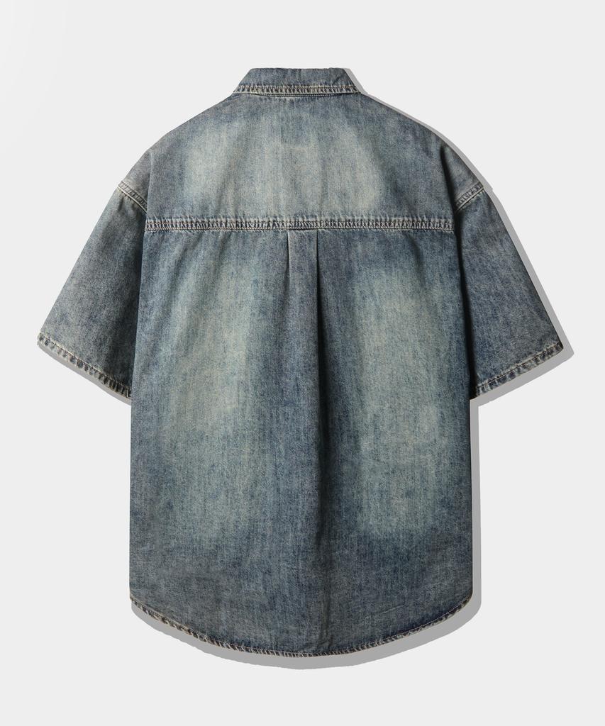 Dimiteulibeullaeg Double Knee Denim Short Sleeve Shirt_Dust Indigo