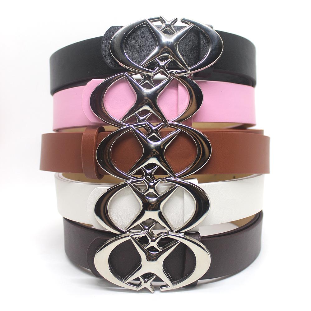 Stylish Crescent Moon & Star Buckle Belt for Jeans and Skirts - Versatile Fashion Leather Accessory