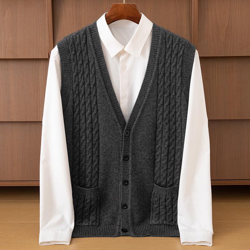 

Мужской кашемировый жилет с V-образным вырезом, косами и пуговицами - Теплый, Модный и Универсальный жилет без рукавов XL (176-198 lbs)