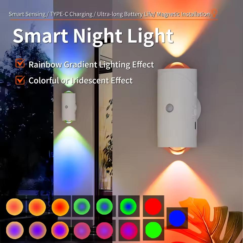 LED Motion Sensor Wall Lamp Wall Lights RGB Warmlight Home Decoration Light Up and Down Night Light Rechargeable for Stair Porch