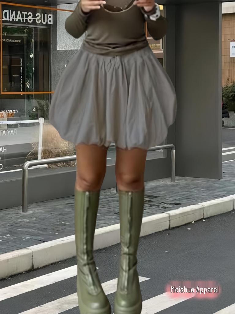 Autumn/Winter 2024 Trendy Street Solid Color Puffy Lantern Skirt with Waist-Cinching Slim Fit