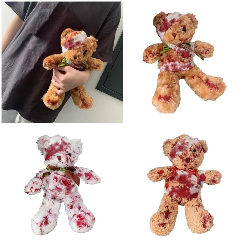 Bloody Damaged Bear Doll with Realistic Wounds PP Cotton Texture for Gothic Themed Event and Spooky Home Displays