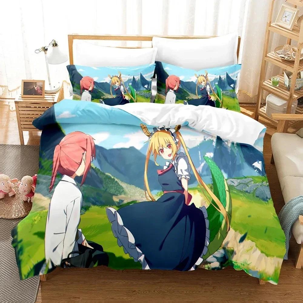 Anime Kobayashi-san Chi no Meidoragon Bedding Set Boys Girls Twin Queen Size Duvet Cover Pillowcase Bed Kids Adult Home Textiles