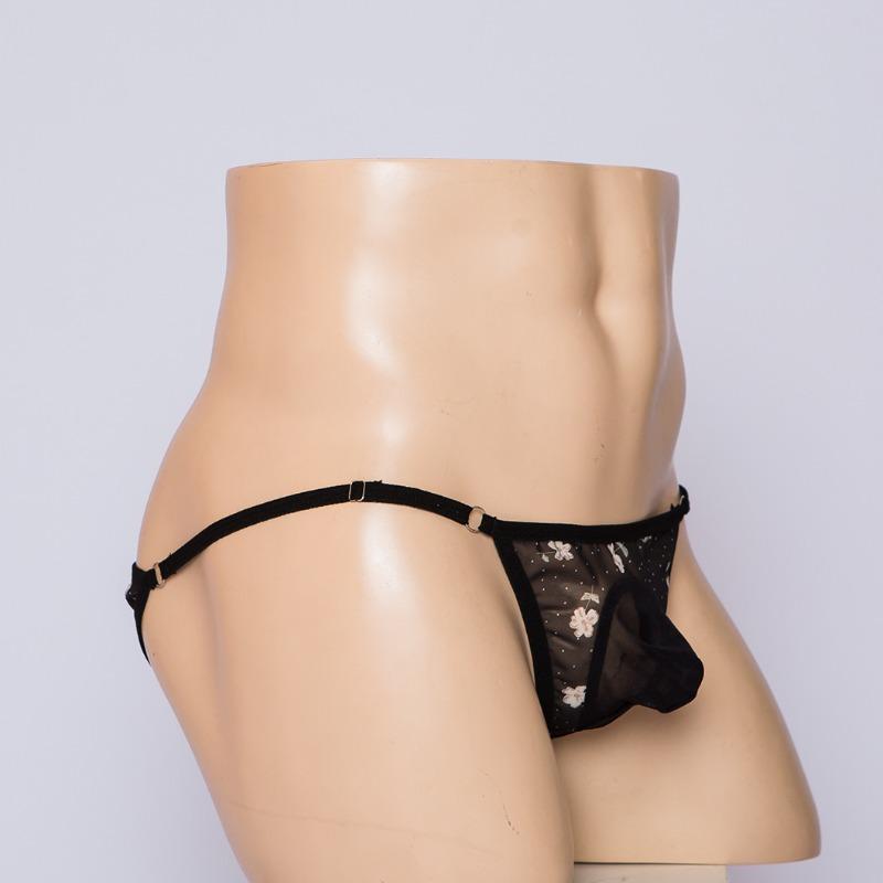 Majtki z kieszonką Sissy Męskie Stringi z trąbą słonia T-Back Siateczkowe Przezroczyste G-String Regulowane Niskie Majtki Otwór na Penis Bielizna