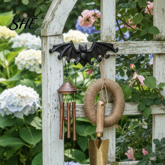 Key Holder Hook Bat Wall Hooks, Black Cast Iron Gothic Coat Rack with 2 Prongs, Rustic Metal Hanging Organizer for Keys Hats Scarves, Industrial Home