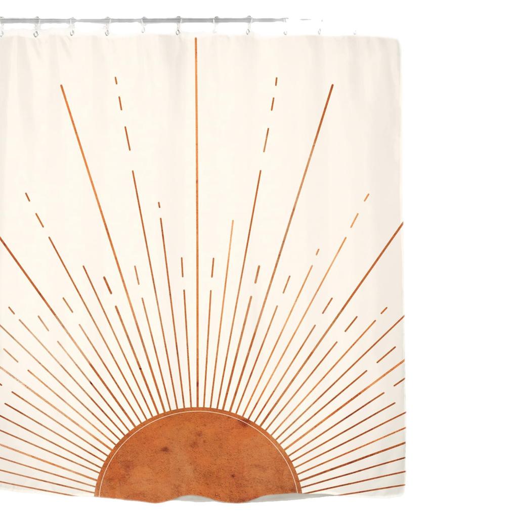 Rust Sun Abstract Shower Curtain Set Simple Medieval Vintage Sunrise Polyester Waterproof Bathroom Curtain With Hook