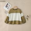ZANZEA Women Casual Round Neck Loose Stripe Patchwork 3/4 Sleeve Blouse