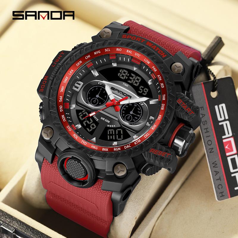 Sanda Men's Trendy Multifunctional Waterproof Sport Wristwatch.