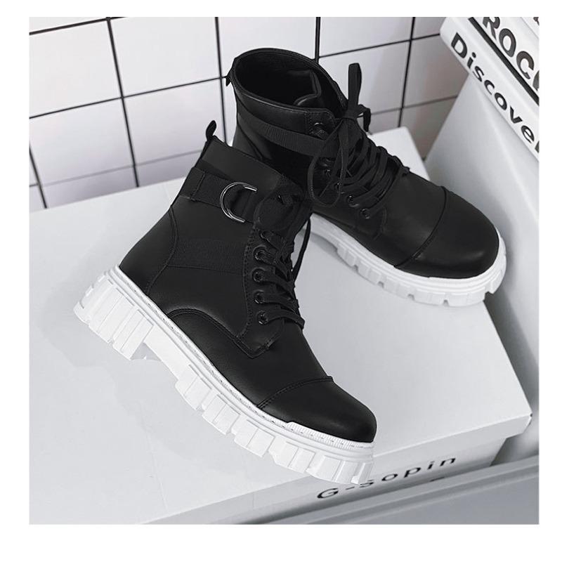 Fashion Black Leather High-top British Style Work Boots Men's Thick Bottom Non-slip Casual Sneakers Platform Boots Masculino Zapatos