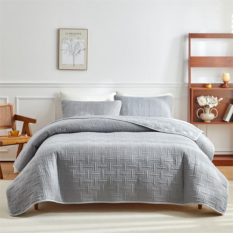 3pcs Set, Quilted Bedspread, Solid Color Ultrasonic Quilted Bedsheet, Lightweight Quilted King Queen Size Bed Cover