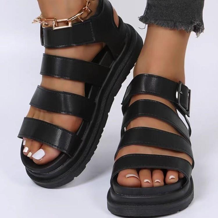 Flat-soled sandals women's summer new casual hollow buckle open-toed fish mouth sandals