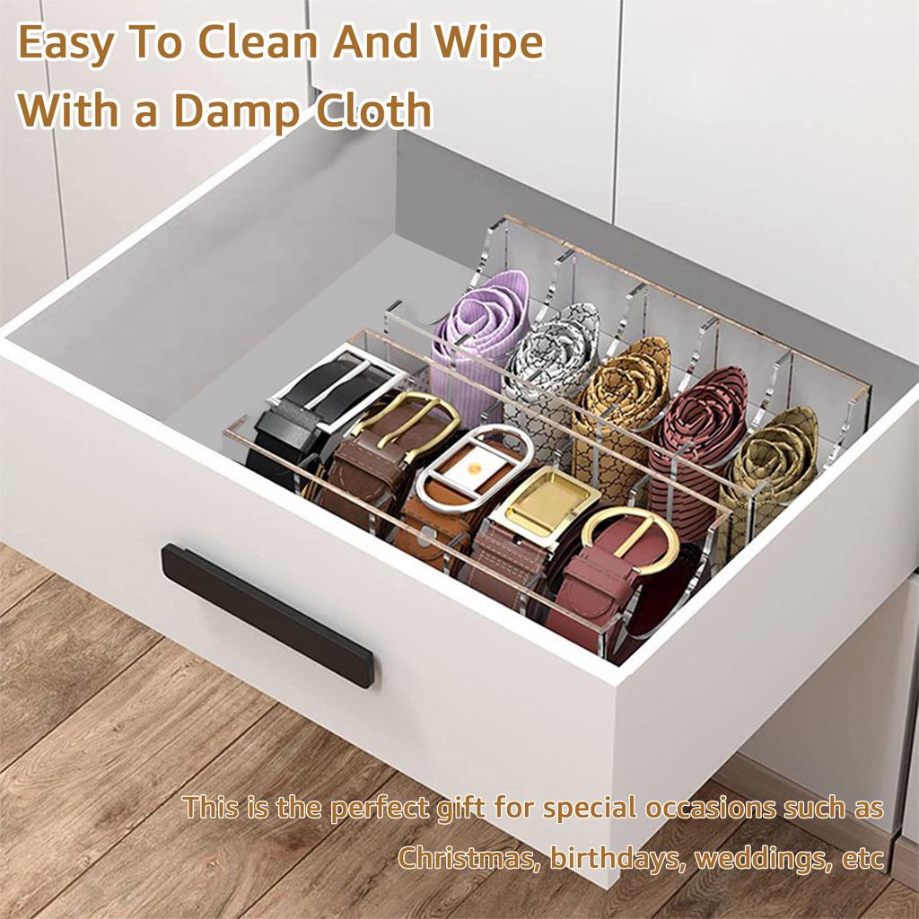 5 Grid Belt Organizer Box Transparent Acrylic Belt Display Case for Tie Bow Tie Women Men Belt Holder